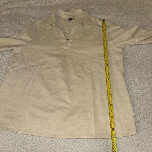 Anne Klein XL Linen Beige Sparkle V Neck Collared Pullover Blouse NWOT - Picture 11 of 13